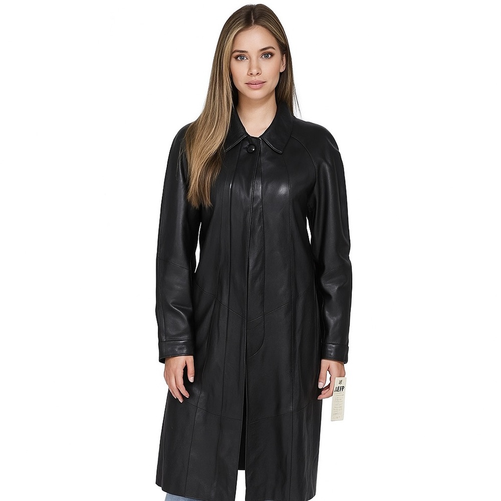 Léno Classic Black Leather Full Length Coat